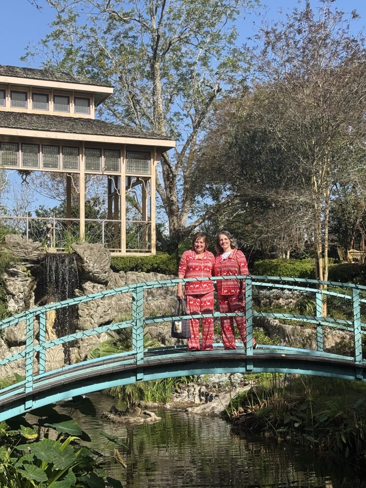 a bridge over a river in front of a fence